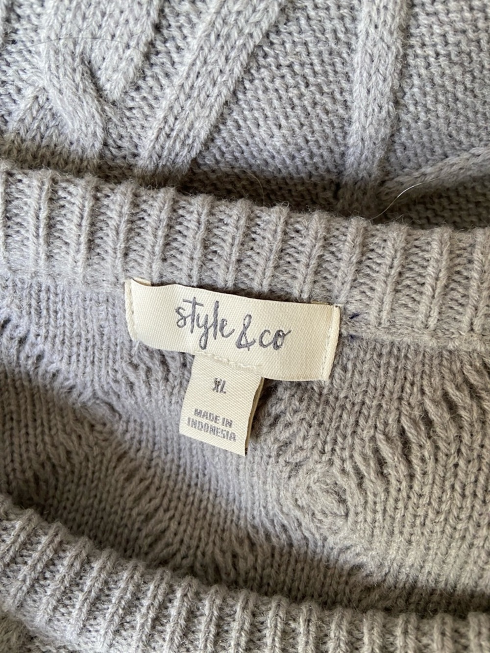 Style & Co. Light Gray 100% Cotton Cable Knit Scoop Neck Sweater XLarge - Picture 4 of 5